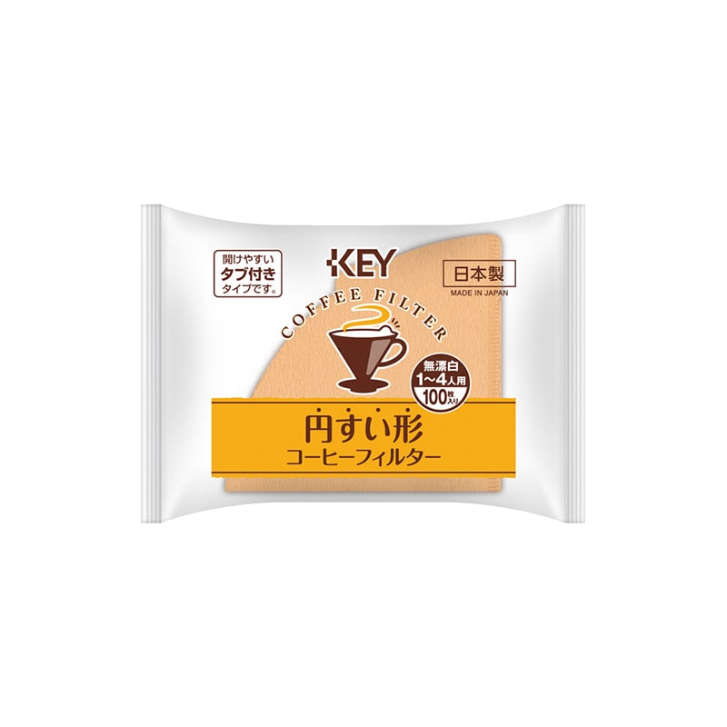 KEY 円すい形コーヒーフィルター 1～4人用 無漂白タブツキ（100P）
