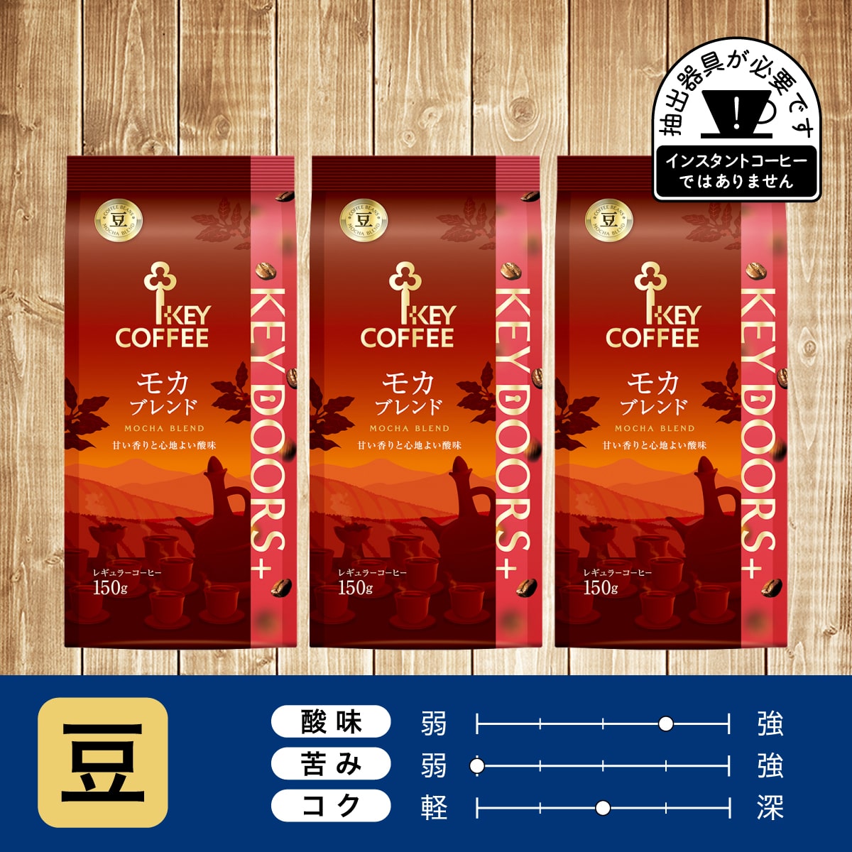 KEY DOORS+ モカブレンド　豆 150g × 3個
