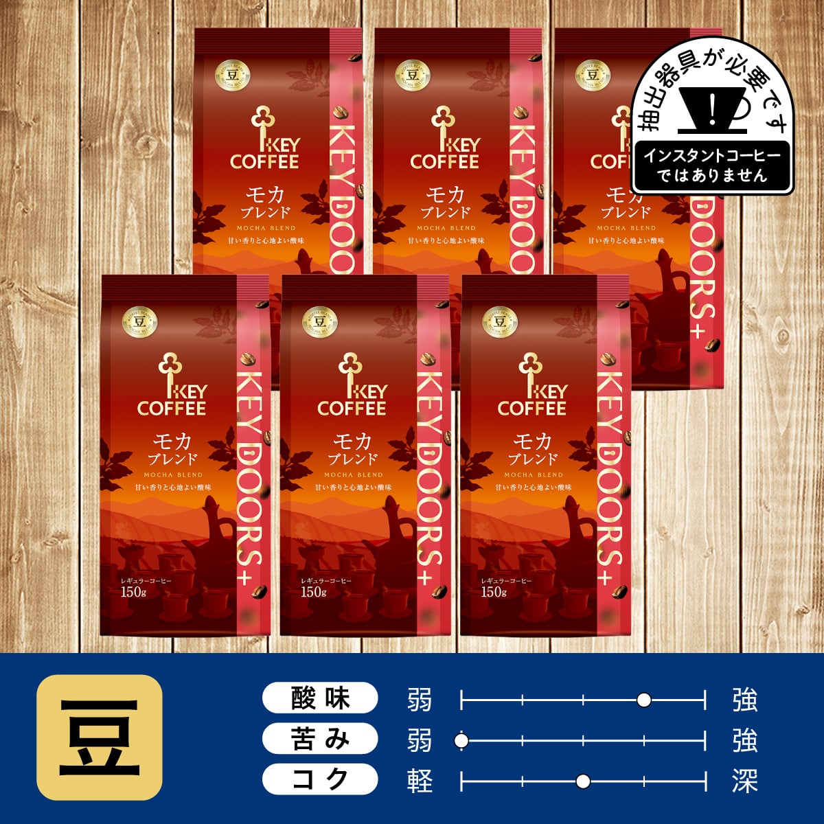 KEY DOORS+ モカブレンド　豆 150g × 6個