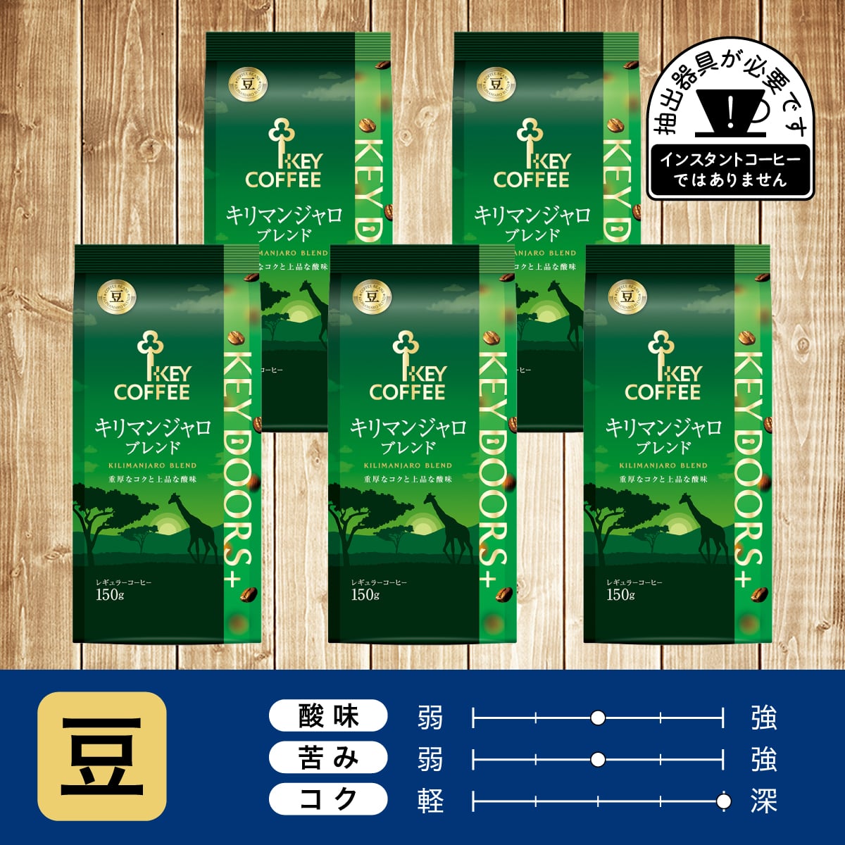 KEY DOORS+ キリマンジャロブレンド　豆 150g × 5個