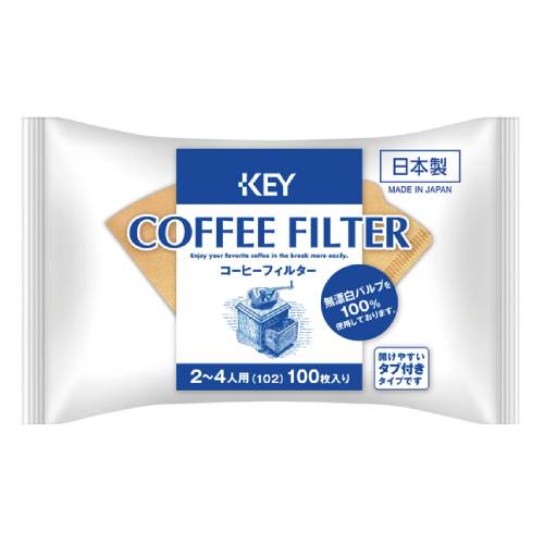 KEY コーヒーフィルター 2～4人用 台形 無漂白 タブ付き 100枚