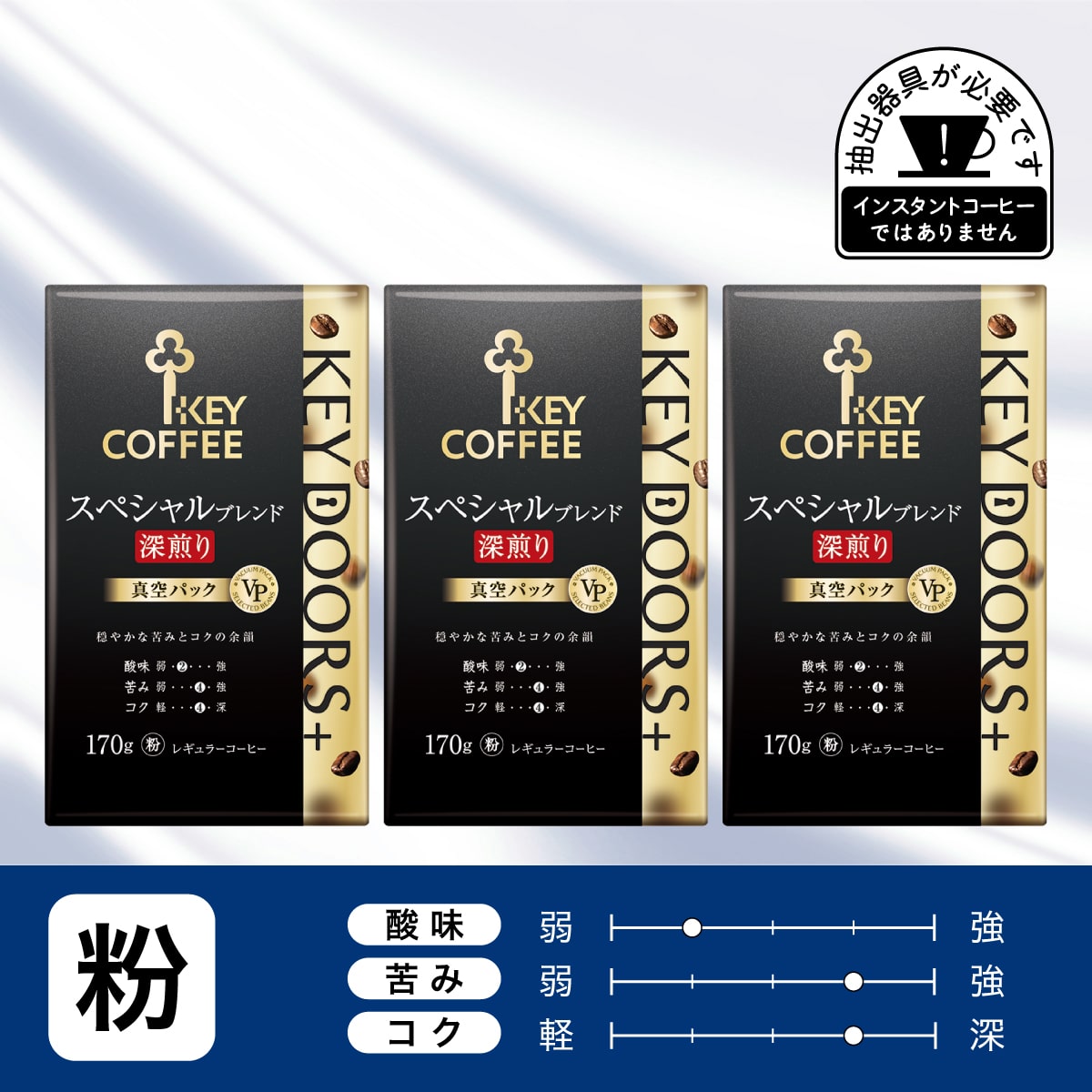KEY DOORS+ スペシャルブレンド深煎り　粉 170g × 3個